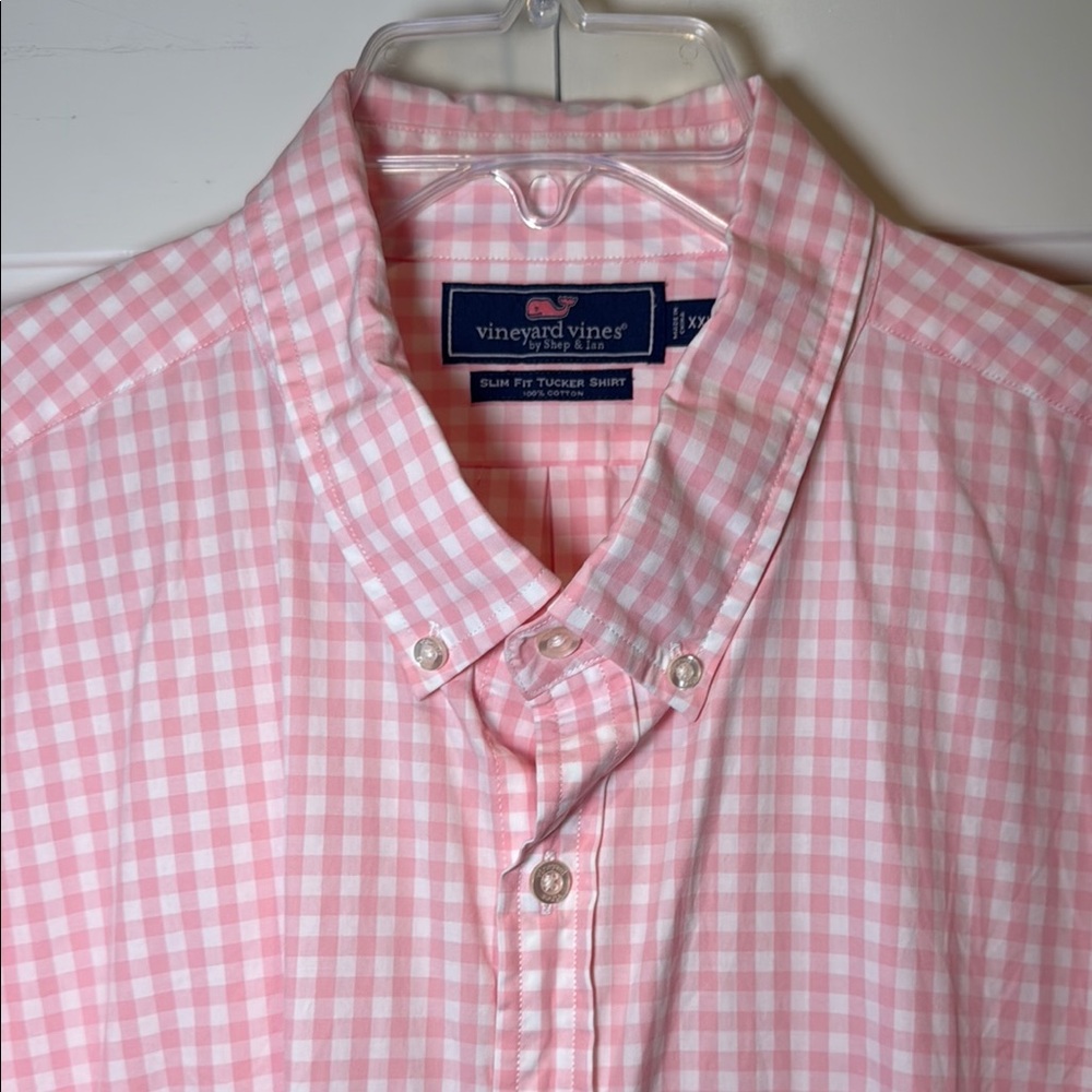Men’s Vineyard Vines Pink Checked Slim Fit Tucker Shirt Size XXL